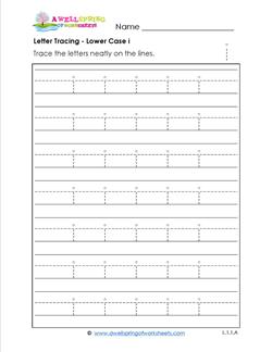 Letter Tracing - Lower Case i - Handwriting Practice Worksheets