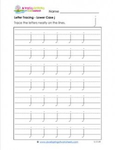 Letter Tracing - Lower Case j - Handwriting Practice Worksheets