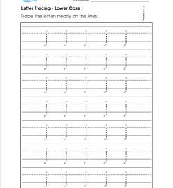 Letter Tracing - Lower Case j - Handwriting Practice Worksheets