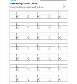 Letter Tracing - Lower Case k - Handwriting Practice Worksheets