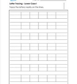 Letter Tracing - Lower Case l - Handwriting Practice Worksheets