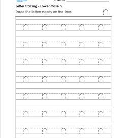 Letter Tracing - Lower Case n - Handwriting Practice Worksheets