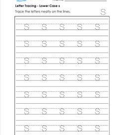 Letter Tracing - Lower Case s - Handwriting Practice Worksheets