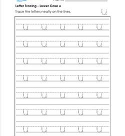 Letter Tracing - Lower Case u - Handwriting Practice Worksheets