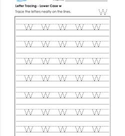 Letter Tracing - Lower Case w - Handwriting Practice Worksheets
