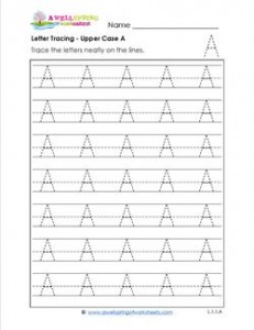 Letter Tracing - Upper Case A - Handwriting Practice Pages