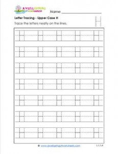 Letter Tracing - Upper Case H - Handwriting Practice Pages