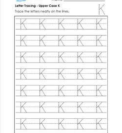 Letter Tracing - Upper Case K - Handwriting Practice Pages