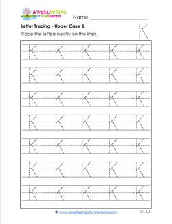 Letter Tracing - Upper Case K - Handwriting Practice Pages