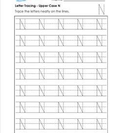 Letter Tracing - Upper Case N - Handwriting Practice Pages