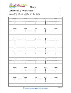 Letter Tracing - Upper Case T - Handwriting Practice Pages