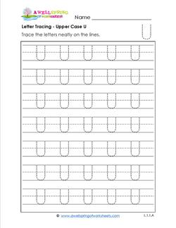 Letter Tracing - Upper Case U - Handwriting Practice Pages
