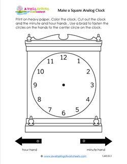 Make a Square Analog Clock - Telling Time to the Hour