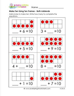 Make Ten Using Ten Frames - Kindergarten Addition