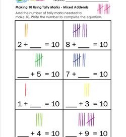 making 10 using tally marks - mixed addends