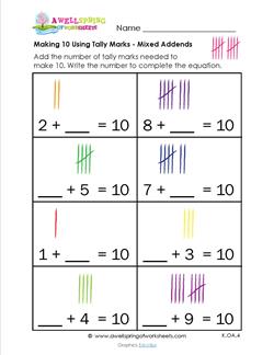 making 10 using tally marks - mixed addends