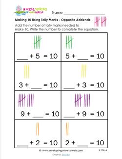 making 10 using tally marks - opposite addends