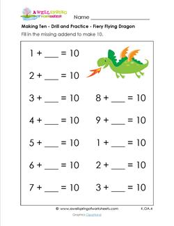 making ten - drill and practice - fiery flying dragon