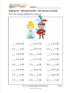 making ten - drilland practice - the princess is saved