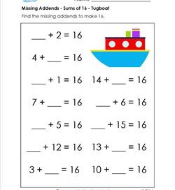 missing addend - sums of 16 - tugboat