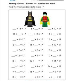 missing addend - sums of 17 - batman and robin