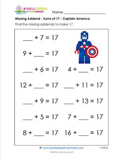 missing addend - sums of 17- captain america