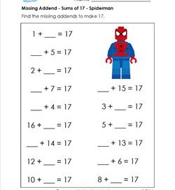 missing addend - sums of 17 - spiderman