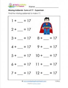 missing addend - sums of 17 - superman