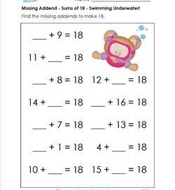 missing addend - sums of 18 - swimming underwater