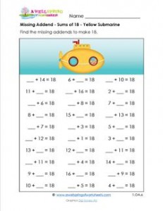 missing addend - sums of 18 - yellow submarine