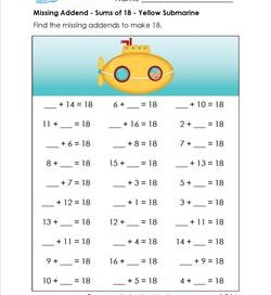 missing addend - sums of 18 - yellow submarine