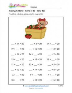 missing addend - sums of 20 - berry box