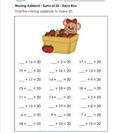 missing addend - sums of 20 - berry box