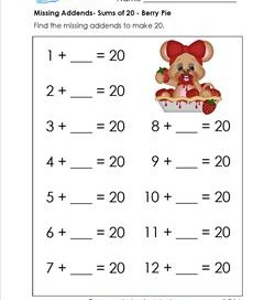 missing addend - sums of 20 - berry pie