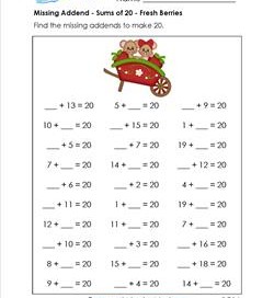 missing addend - sums of 20 - fresh berries