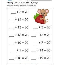 missing addend - sums of 20 - my berry