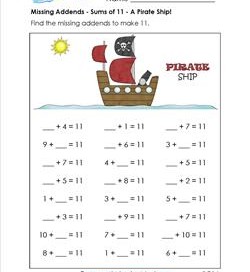 missing addends - sums of 11 - pirate ship