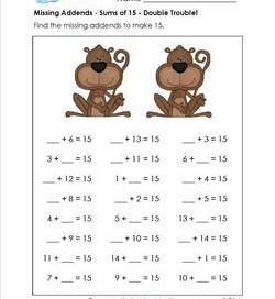 missing addends - sums of 15 - double trouble