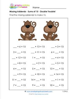 missing addends - sums of 15 - double trouble