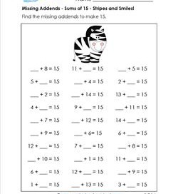 missing addends - sums of 15 - stripes and smiles