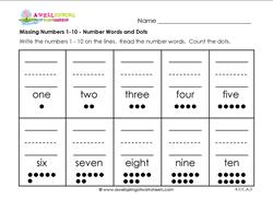 missing numbers 1-10 number words and dots