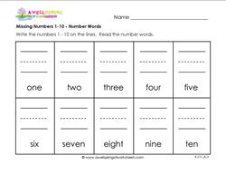 missing numbers 1-10 number words