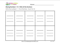 missing numbers 1-10 - write all the numbers