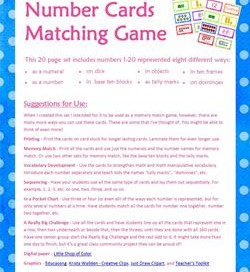 number cards matching game - suggestions for use