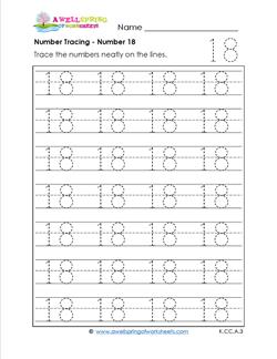 numbers tracing - number 18