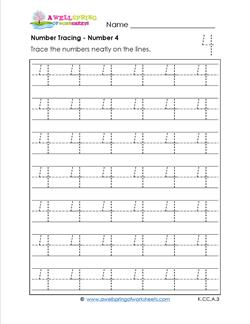 number tracing number 4 kindergarten numbers