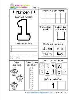 Number Worksheets for Kindergarten | Number 1 Worksheet