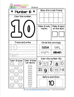 number worksheets for kindergarten number 10 worksheet