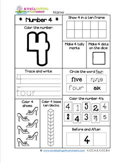 number worksheets for kindergarten number 4 worksheet