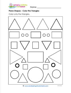 Plane Shapes - Color the Triangles - Kindergarten Geometry